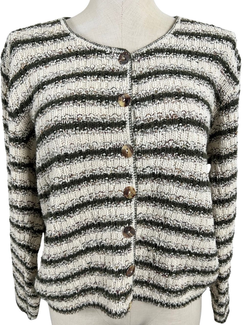 Reba Rose Vintage Boxy 100% Cotton Knit Button Up Sweater Large Made In USA